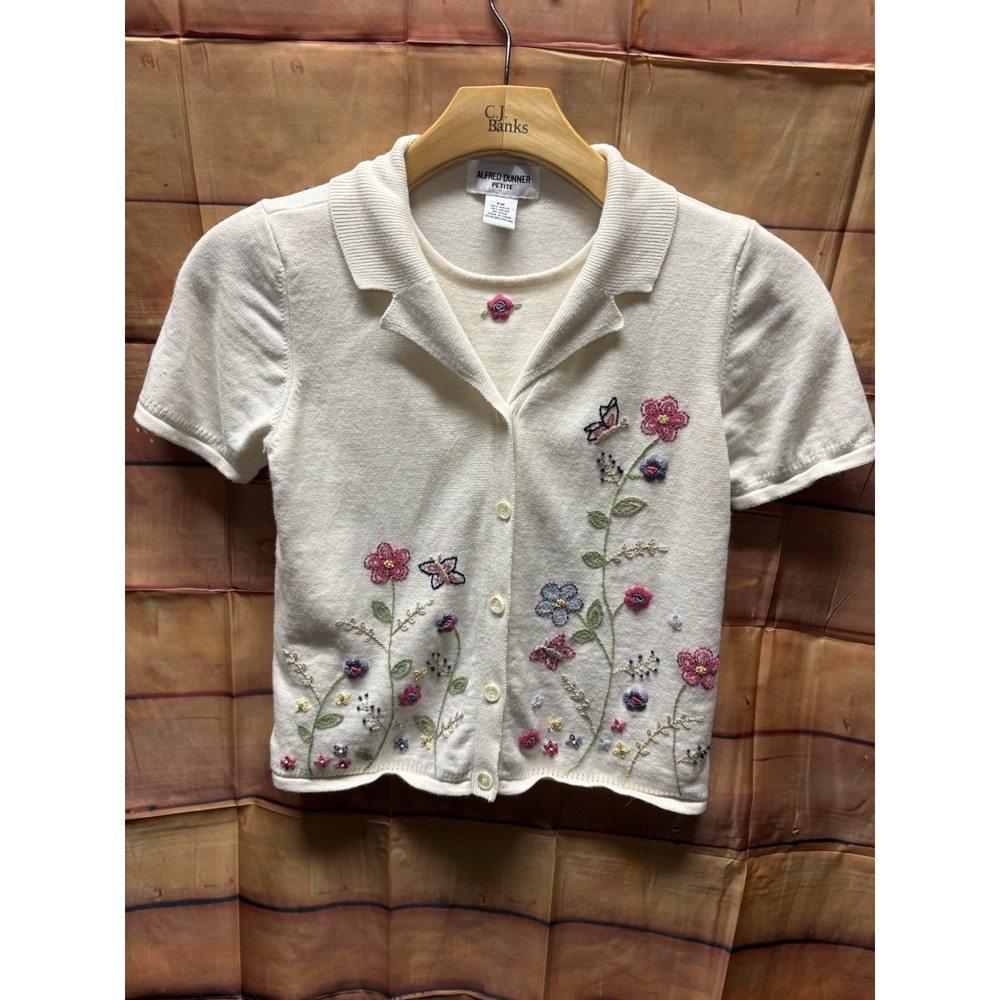 ALFRED DUNNER Womens Petite Medium Faux 2 Piece Sweater Cottagecore Cardigan